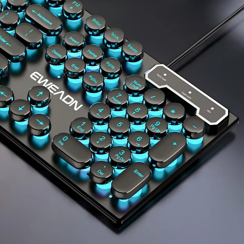 Gaming Keyboard Mouse Set - レトロパンクメカニカル風キーボードマウスセット有線ワイヤレスRGBバックライトゲーミングオフィスコンボPCラップトップ用