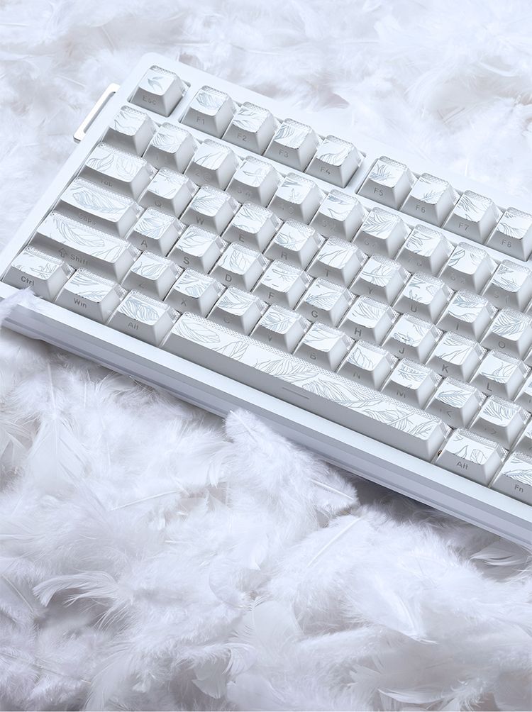 Gaming Keyboard Tkl - フェザーパターン97キーキャップ チェリープロファイル ライトブルーゴールド 半透明PBT 87キー用 TKL