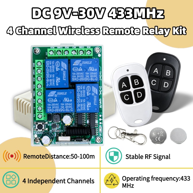 Switch Opener Tool - 433MHzユニバーサルワイヤレスリモコン DC 12V 4CHリレー受信モジュール RFスイッチ 4ボタンリモコン