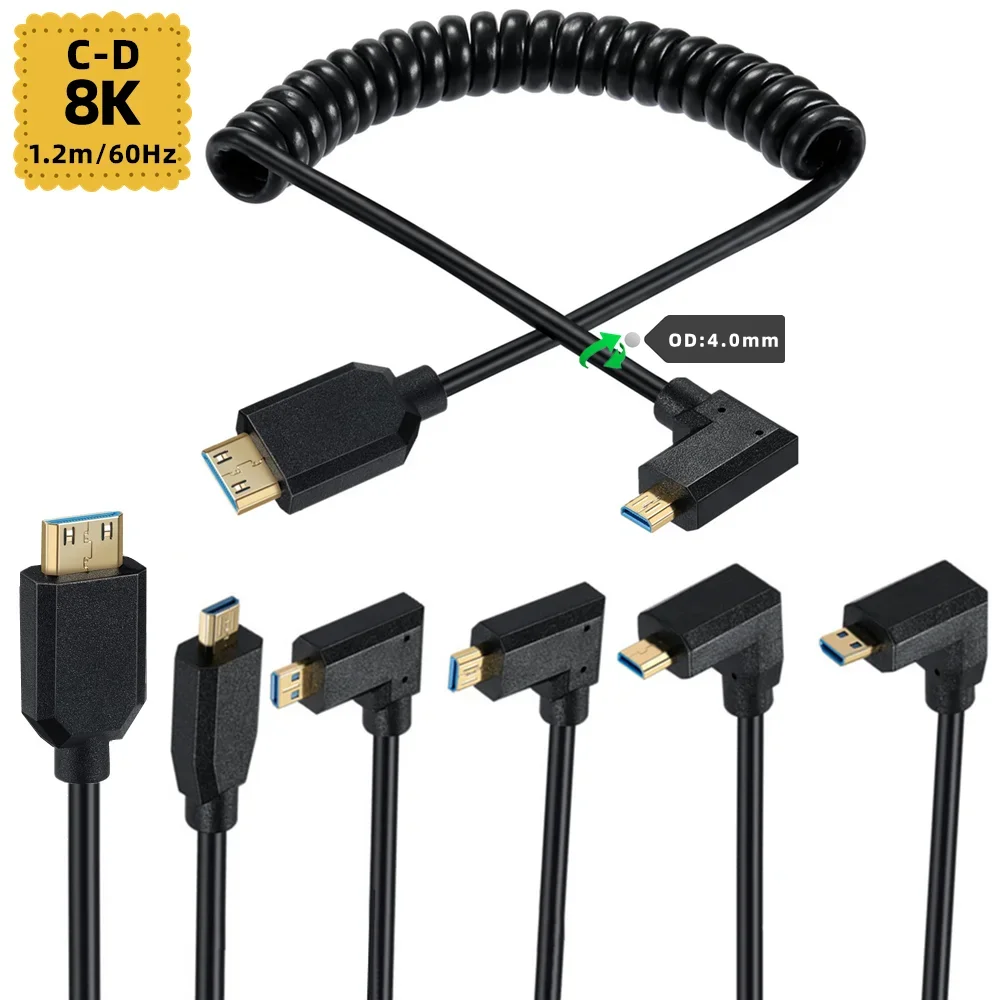 Coiled Usb Cable - 2.1バージョン 8K@60Hz 4K@120Hz マイクロHDMI対応オス-ミニHDMIオス タイプD-タイプC コネクタアダプター