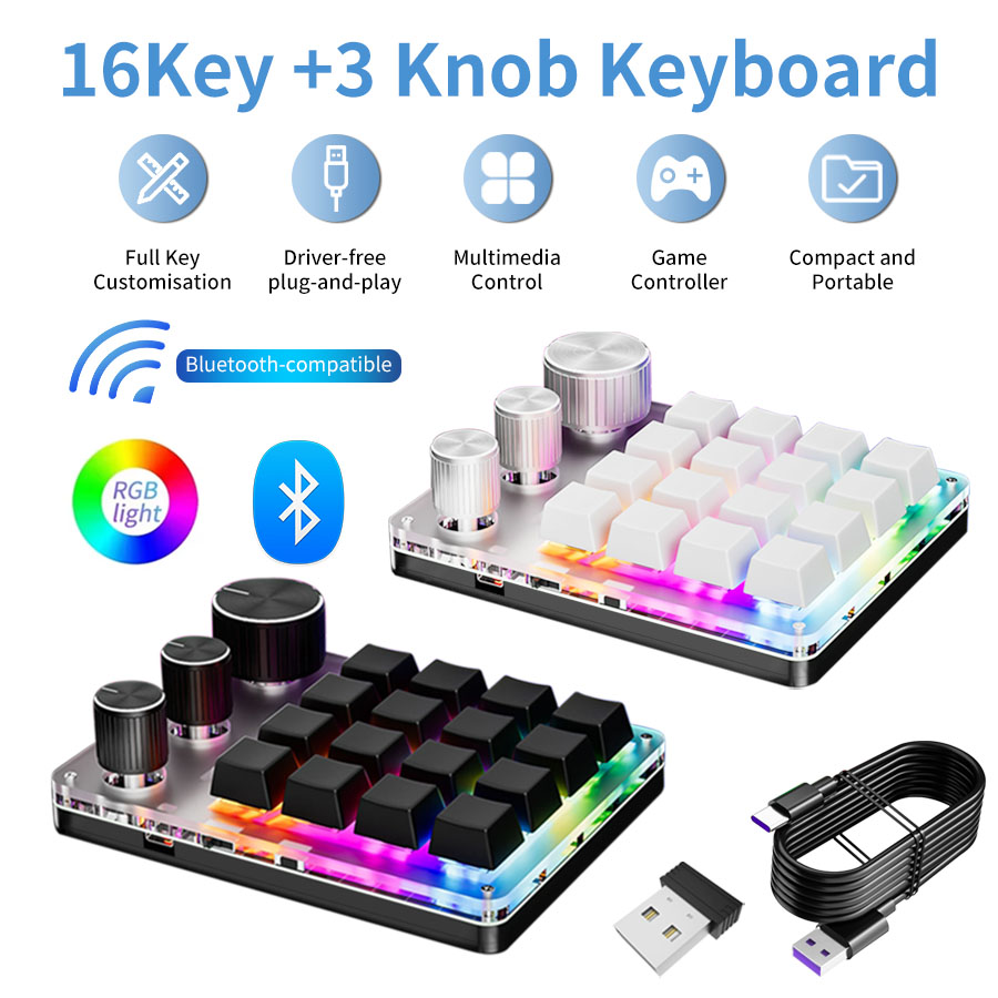 Gaming Keyboard Mini Mechanical - ワイヤレス Bluetooth プログラミングマクロカスタム 16 キー 3