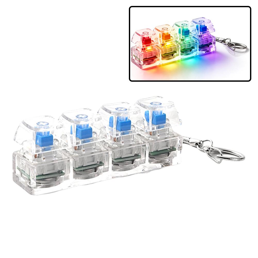 Mechanical Switch Tester - LEDライトアップフィジェットキーチェーン、4キーのスイッチテスター、組み立て可能なメカニカルキーボードおもちゃ