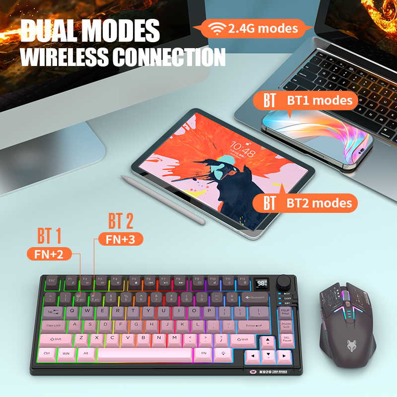 デュアルモード 2.4 グラム Bluetooth ワイヤレ - Gaming Keyboard Mouse Set のレビューと価格