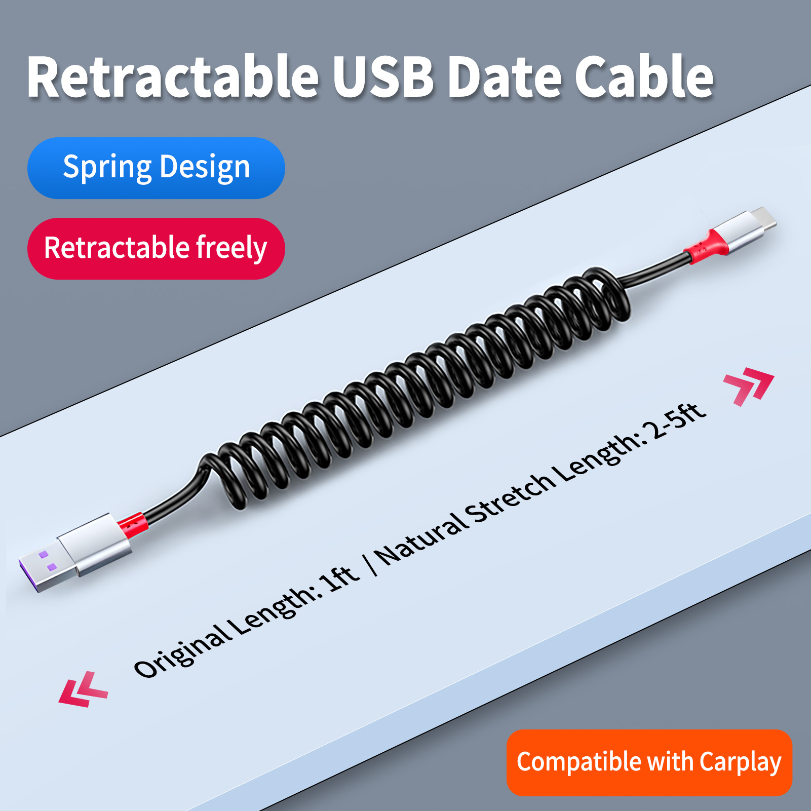 90度USB A to USB Cケーブル（Carplay対 - Coiled Usb Cable のレビューと価格