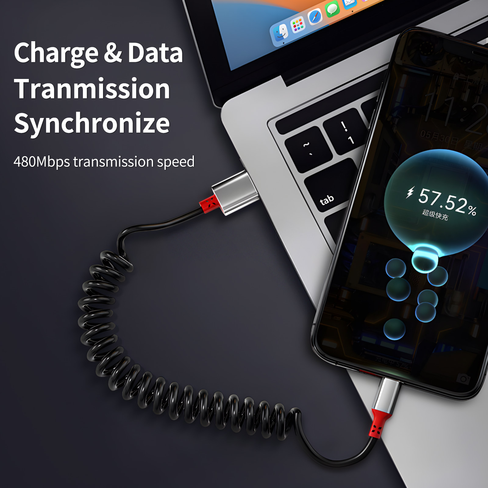 90度USB A to USB Cケーブル（Carplay対 - Coiled Usb Cable のレビューと価格