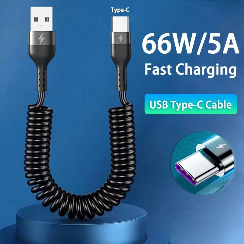 5A急速充電対応 コイル状USB C to USB Cケーブ - Coiled Usb Cable のレビューと価格