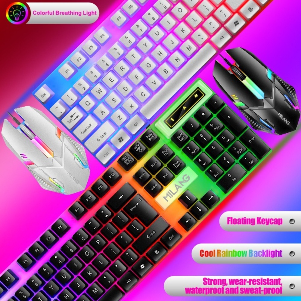 USB有線レインボーバックライトキーボードとマウスセット、1 - Gaming Keyboard Mouse Set のレビューと価格