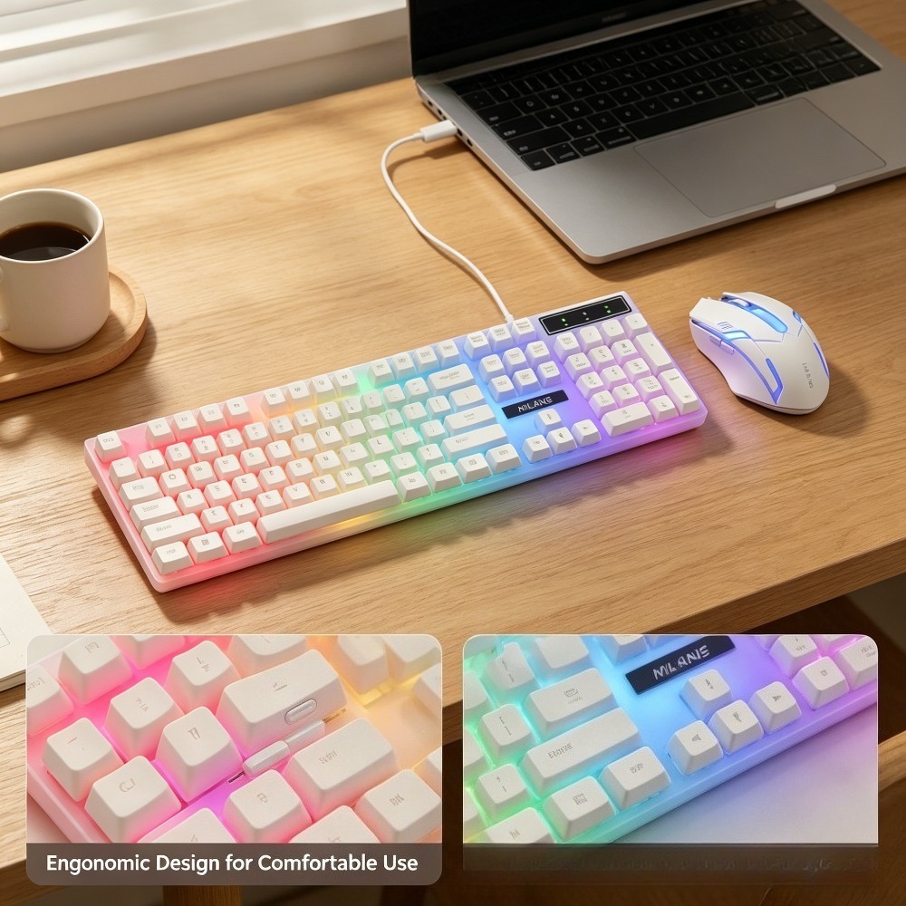 USB有線レインボーバックライトキーボードとマウスセット、1 - Gaming Keyboard Mouse Set のレビューと価格