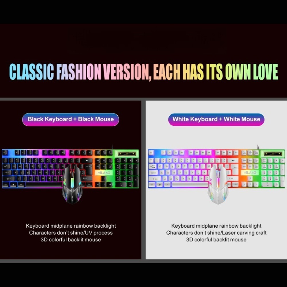 USB有線レインボーバックライトキーボードとマウスセット、1 - Gaming Keyboard Mouse Set のレビューと価格