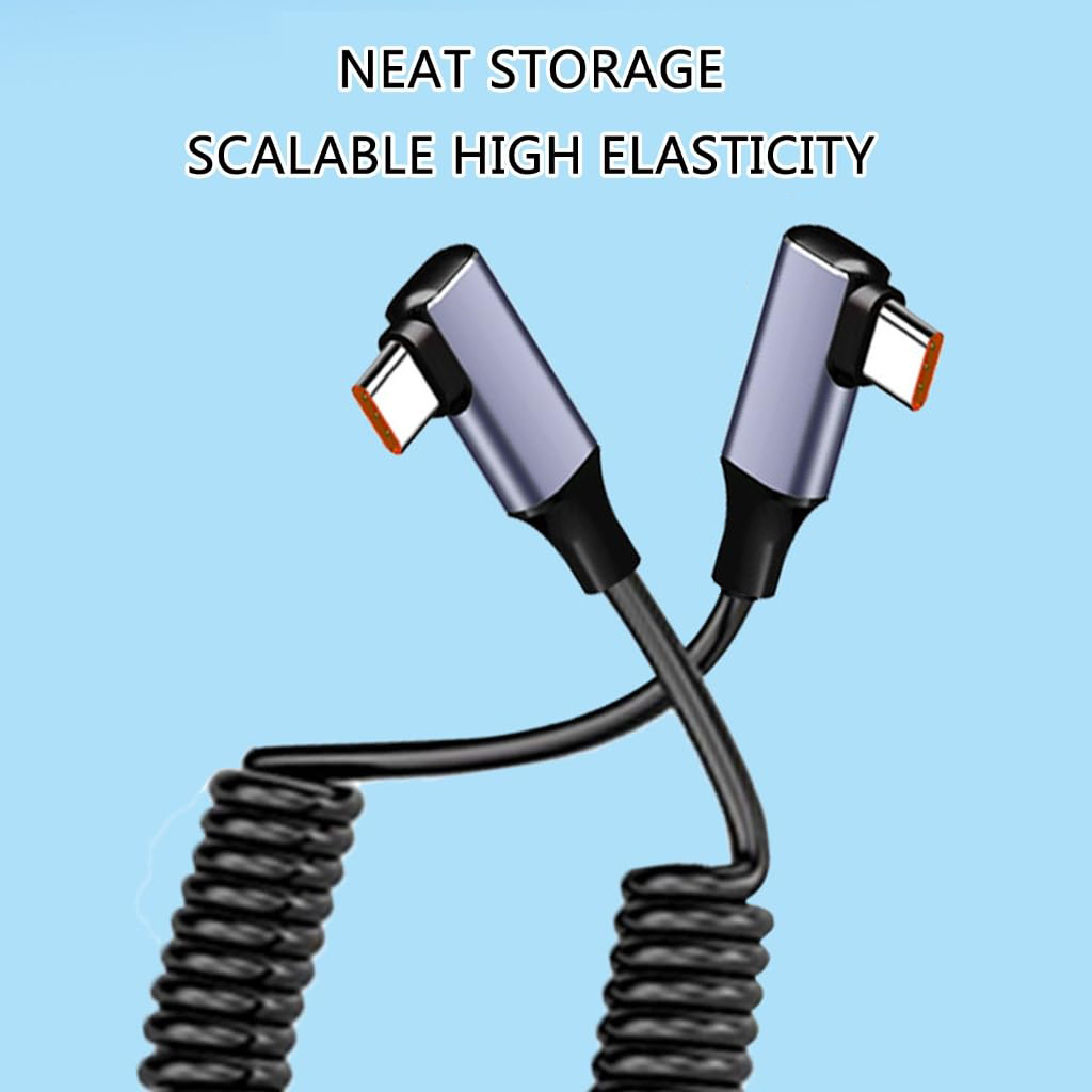 240W PD対応 コイル式Type-Cケーブル 90度エル - Coiled Usb Cable のレビューと価格