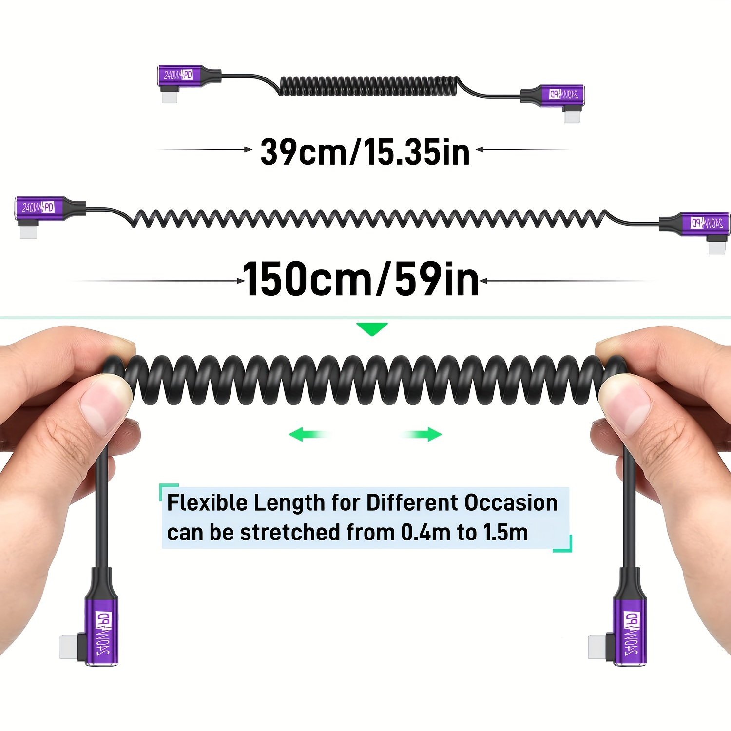 USB-C to USB-C コイル状ケーブル PD240W - Coiled Usb Cable のレビューと価格