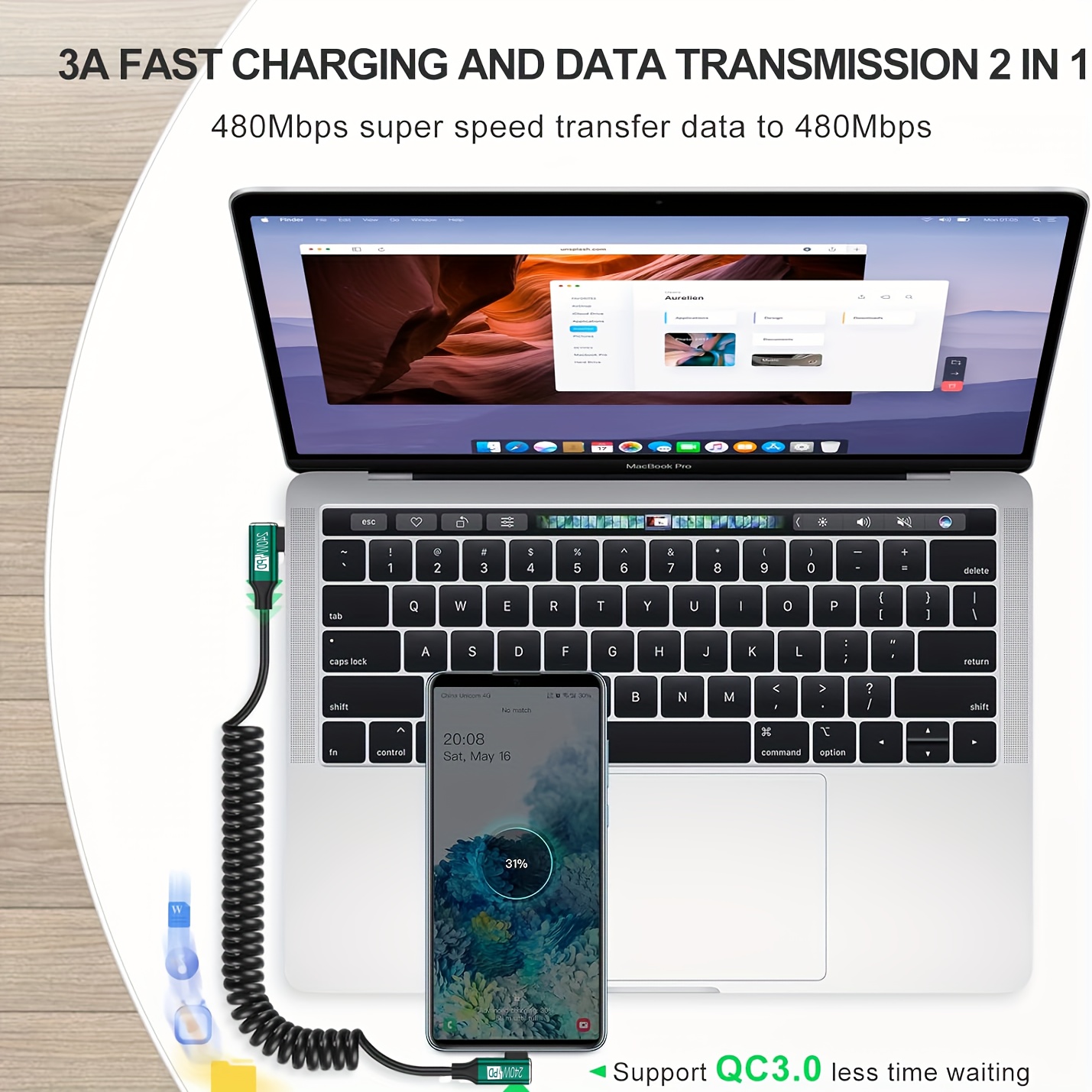 USB-C to USB-C コイル状ケーブル PD240W - Coiled Usb Cable のレビューと価格