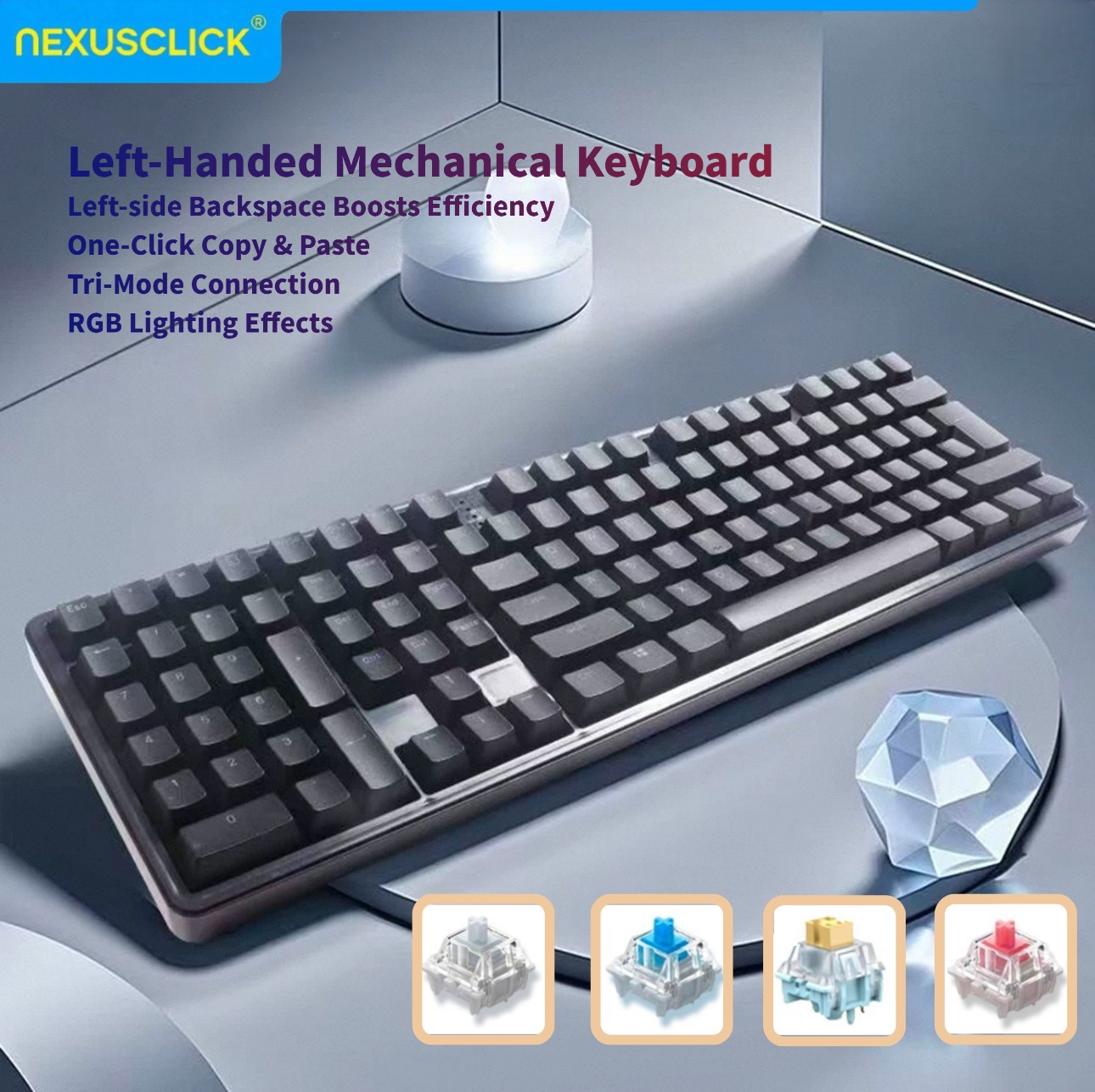 NexusClick人間工学に基づいた左利き用中古メカニカル - Gaming Keyboard No Number Pad のレビューと価格